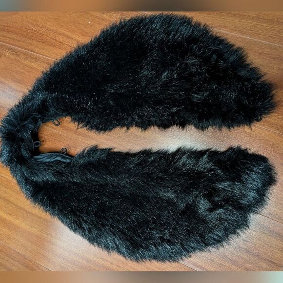 Black wool cashmere full length coat double- breasted, detachable fur lo… - Picture 10 of 14